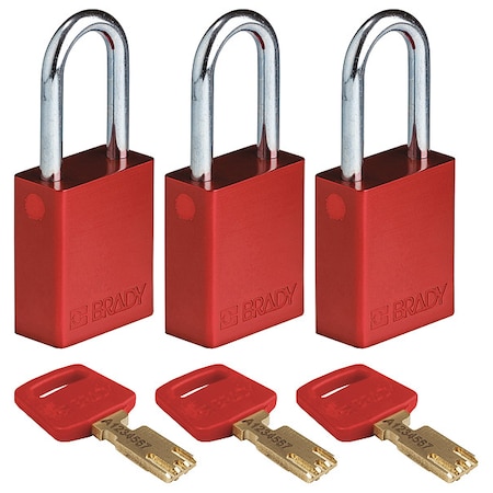 Lockout Padlock, Keyed Alike, Aluminum, Red, 1 1/2 in Shackle Height, 1 1/2 in Body Width, 3 PK MPN:ALU-RED-38ST-KA3PK