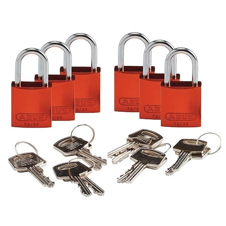 Lockout Padlock, Keyed Alike, Aluminum, Orange, 1 in Shackle Height, 1 1/4 in Body Width, 6 PK MPN:CPAL-GRN-25AL-KA6