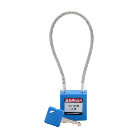 Velocity 8in Compact Cable Lockout Padlocks Nylon 4in Shackle Clearance KD BL MPN:CPPL-BLU-200CB-KD