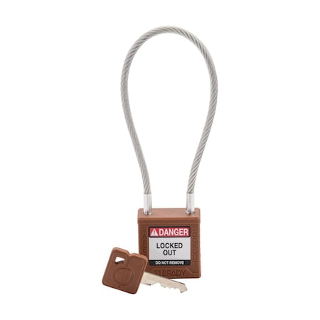 Velocity 8in Compact Cable Lockout Padlocks Nylon 4in Shackle Clearance KD Brown MPN:CPPL-BRN-200CB-KD