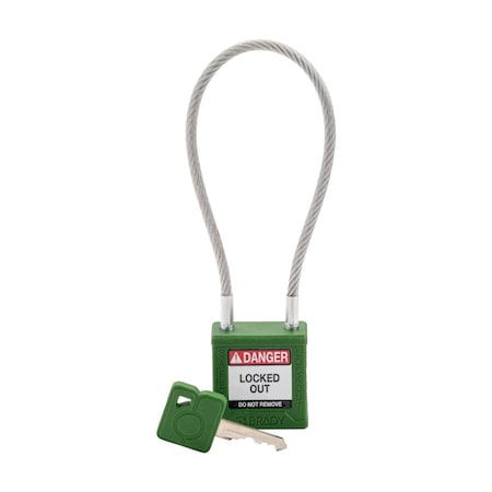Velocity 8in Compact Cable Lockout Padlocks Nylon 4in Shackle Clearance KD GN MPN:CPPL-GRN-200CB-KD