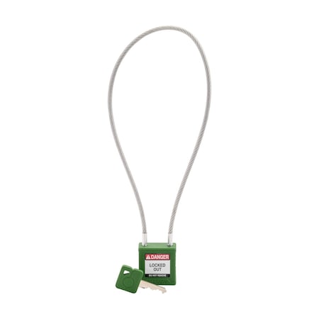Velocity 16in Compact Cable Lockout Padlocks Nylon 8in Shackle Clearance KD Green MPN:CPPL-GRN-400CB-KD