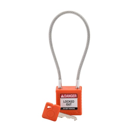 Velocity 8in Compact Cable Lockout Padlocks Nylon 4in Shackle Clearance KD OR MPN:CPPL-ORG-200CB-KD