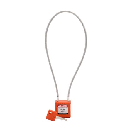 Velocity 16in Compact Cable Lockout Padlocks Nylon 8in Shackle Clearance KD Orange MPN:CPPL-ORG-400CB-KD