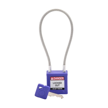 Velocity 8in Compact Cable Lockout Padlocks Nylon 4in Shackle Clearance KD Purple MPN:CPPL-PRP-200CB-KD