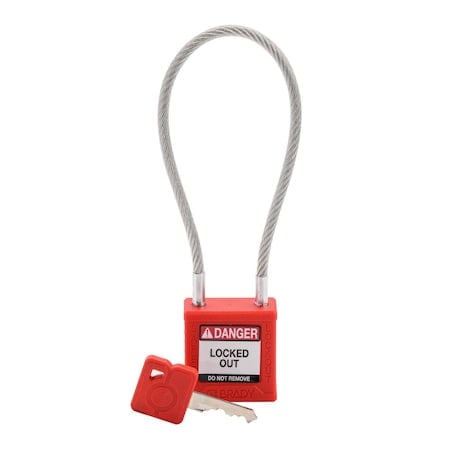 Velocity 8in Compact Cable Lockout Padlocks Nylon 4in Shackle Clearance KD Red MPN:CPPL-RED-200CB-KD