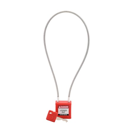 Velocity 16in Compact Cable Lockout Padlocks Nylon 8in Shackle Clearance KD Red MPN:CPPL-RED-400CB-KD