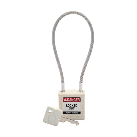 Velocity 8in Compact Cable Lockout Padlocks Nylon 4in Shackle Clearance KD White MPN:CPPL-WHT-200CB-KD