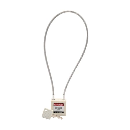 Velocity 16in Compact Cable Lockout Padlocks Nylon 8in Shackle Clearance KD White MPN:CPPL-WHT-400CB-KD