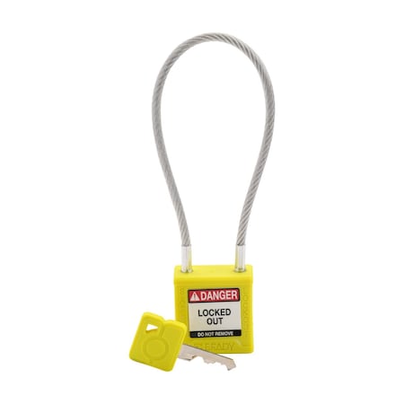 Velocity 8in Compact Cable Lockout Padlocks Nylon 4in Shackle Clearance KD YL MPN:CPPL-YLW-200CB-KD