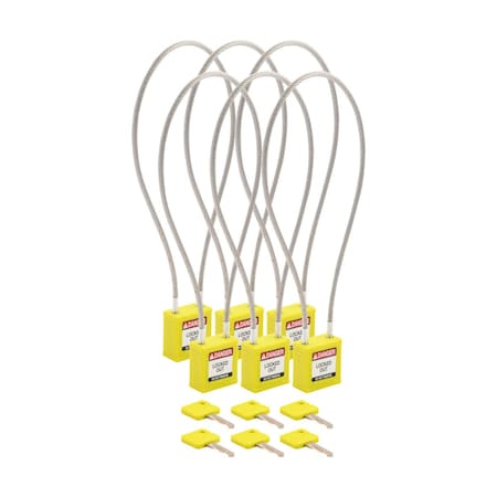Velocity 16in Compact Cable Lockout Padlocks Nylon 8in Shackle Clearance KA YL 6PK MPN:CPPL-YLW-400CB-KA6