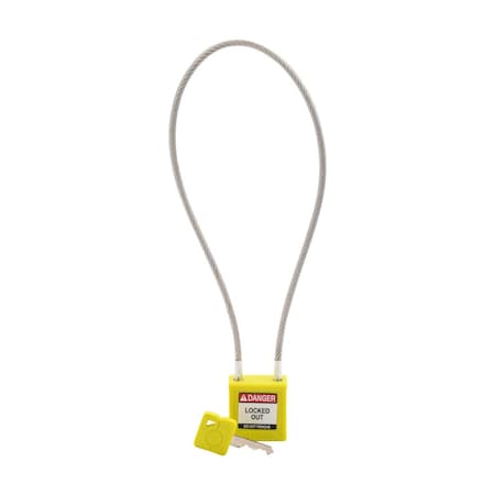 Velocity 16in Compact Cable Lockout Padlocks Nylon 8in Shackle Clearance KD Yellow MPN:CPPL-YLW-400CB-KD