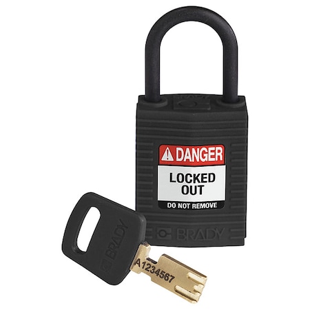 Lockout Padlock, Keyed Different, Nylon, Black, 1 in Shackle Height, 1 1/4 in Body Width MPN:CPT-BLK-25PL-KD