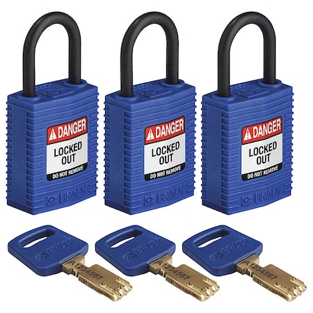 Lockout Padlock, Keyed Alike, Nylon, Blue, 1 in Shackle Height, 1 1/4 in Body Width, 3 No. of Keys MPN:CPT-BLU-25PL-KA3PK