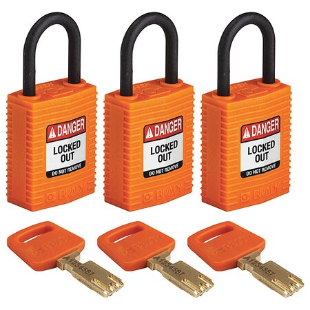 Lockout Padlock, Keyed Alike, Nylon, Orange, 1 in Shackle Height, 1 1/4 in Body Width, 3 PK MPN:CPT-ORG-25PL-KA3PK