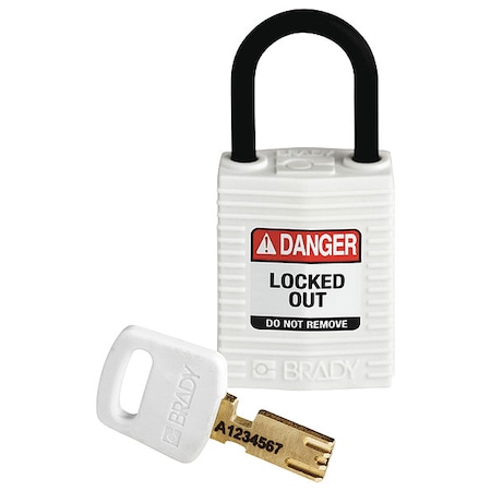 Lockout Padlock, Keyed Different, Nylon, White, 1 in Shackle Height, 1 1/4 in Body Width MPN:CPT-WHT-25PL-KD