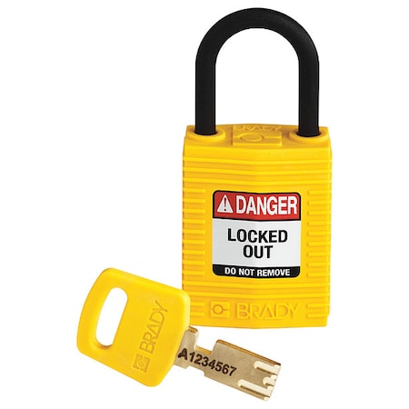 Lockout Padlock, Keyed Different, Nylon, Yellow, 1 in Shackle Height, 1 1/4 in Body Width MPN:CPT-YLW-25PL-KD