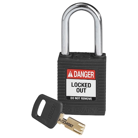 Lockout Padlock, Keyed Different, Nylon, Black, 1 1/2 in Shackle Height, 1 1/2 in Body Width MPN:NYL-BLK-38ST-KD