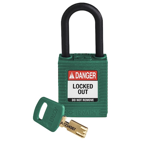 Lockout Padlock, Keyed Different, Nylon, Green, 1 1/2 in Shackle Height, 1 1/2 in Body Width MPN:NYL-GRN-38PL-KD