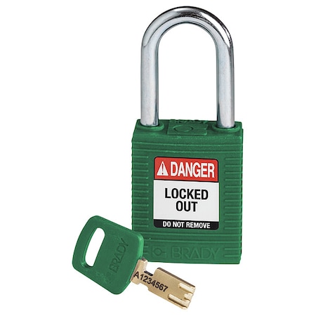 Lockout Padlock, Keyed Different, Nylon, Green, 1 1/2 in Shackle Height, 1 1/2 in Body Width MPN:NYL-GRN-38ST-KD