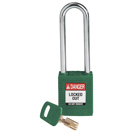 Lockout Padlock, Keyed Different, Nylon, Green, 3 in Shackle Height, 1 1/2 in Body Width MPN:NYL-GRN-76ST-KD