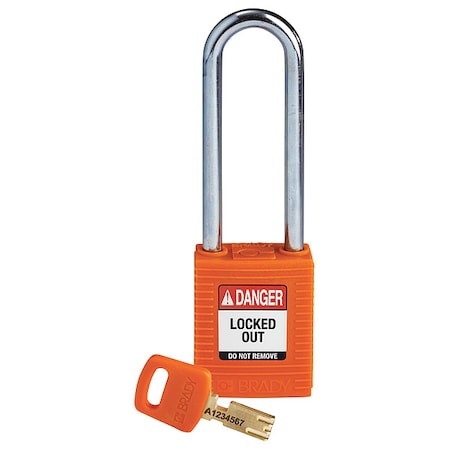 Lockout Padlock, Keyed Different, Nylon, Orange, 3 in Shackle Height, 1 1/2 in Body Width MPN:NYL-ORG-76ST-KD