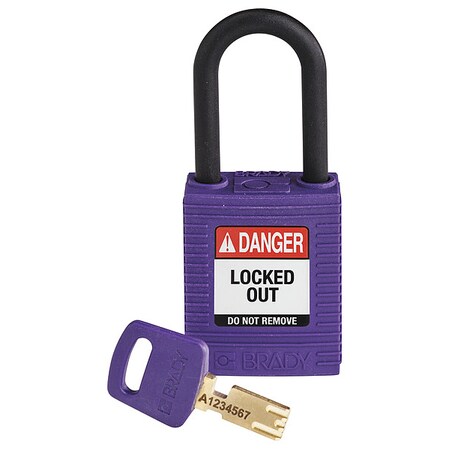 Lockout Padlock, Keyed Different, Nylon, Purple, 1 1/2 in Shackle Height, 1 1/2 in Body Width MPN:NYL-PRP-38PL-KD