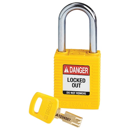 Lockout Padlock, Keyed Different, Nylon, Yellow, 1 1/2 in Shackle Height, 1 1/2 in Body Width MPN:NYL-YLW-38ST-KD