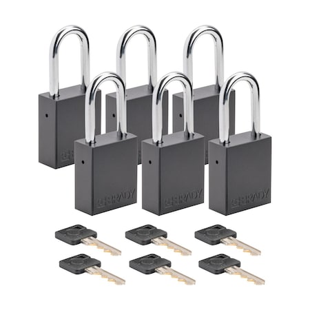Velocity Lockout Padlocks Aluminum 1.5in Shackle Clearance KA Black 6PK MPN:SDAL-BLK-38ST-KA6