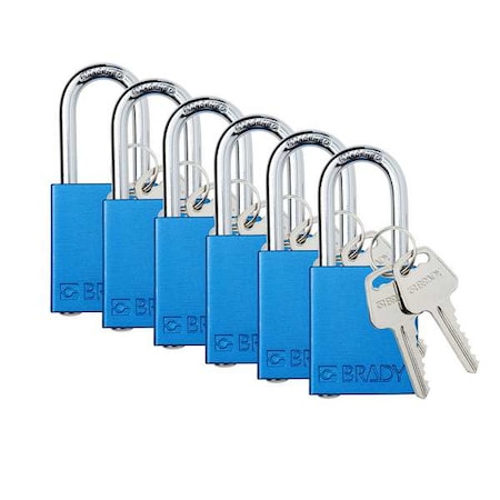 Padlock, Keyed Alike, Aluminum, Blue, 1 1/2 in Shackle Height, 1 1/2 in Body Width, 6 No. of Keys MPN:SDAL-BLU-38ST-KA6