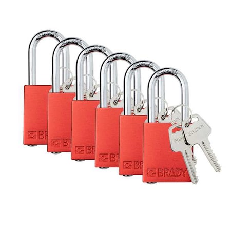 Padlock, Keyed Alike, Aluminum, Red, 1 1/2 in Shackle Height, 1 1/2 in Body Width, 12 No. of Keys MPN:SDAL-RED-38ST-KA6