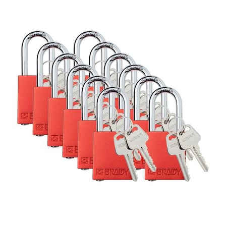 Padlock, Keyed Different, Aluminum, Red, 1 1/2 in Shackle Height, 1 1/2 in Body Width, 12 PK MPN:SDAL-RED-38ST-KD12