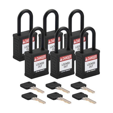 Velocity Lockout Padlocks Nylon 1.5in Clearance KA Plastic Shackle Black 6PK MPN:SDPL-BLK-38PL-KA6