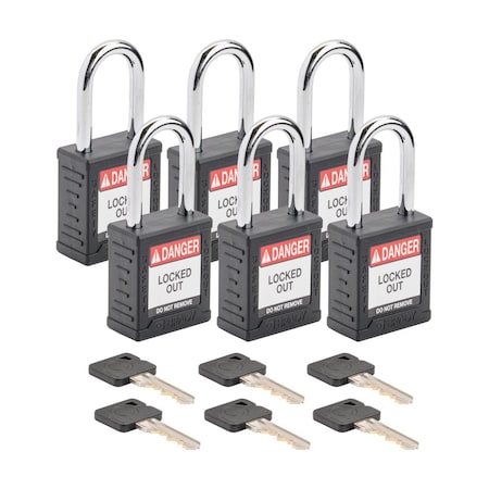 Velocity Lockout Padlocks Nylon 1.5in Shackle Clearance KA Black 6PK MPN:SDPL-BLK-38ST-KA6