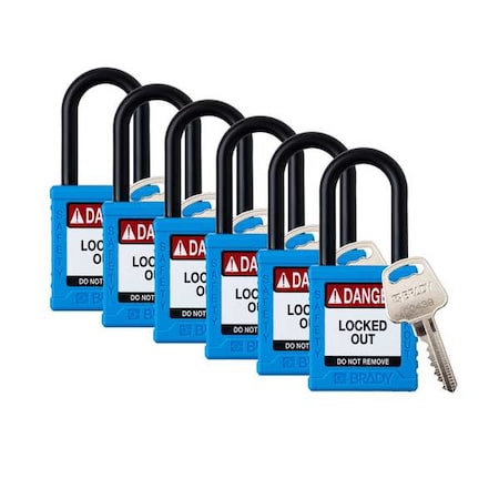Padlock, Keyed Different, Nylon, Blue, 1 1/2 in Shackle Height, 1 1/2 in Body Width, 6 No. of Keys MPN:SDPL-BLU-38PL-KD6