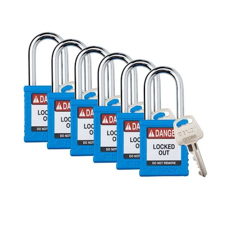 Padlock, Keyed Different, Nylon, Blue, 1 1/2 in Shackle Height, 1 1/2 in Body Width, 6 No. of Keys MPN:SDPL-BLU-38ST-KD6