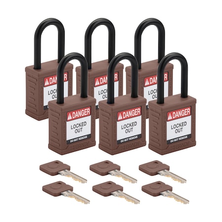 Velocity Lockout Padlocks Nylon 1.5in Clearance KA Plastic Shackle Brown 6PK MPN:SDPL-BRN-38PL-KA6