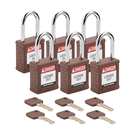 Velocity Lockout Padlocks Nylon 1.5in Shackle Clearance KA Brown 6PK MPN:SDPL-BRN-38ST-KA6