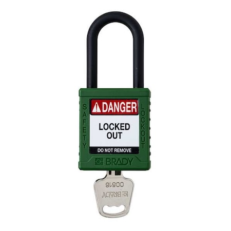 Padlock, Keyed Different, Nylon, Green, 1 1/2 in Shackle Height, 1 1/2 in Body Width, 1 No. of Keys MPN:SDPL-GRN-38PL-KD