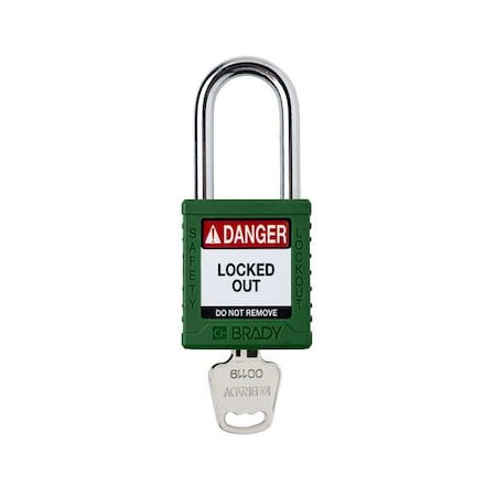 Padlock, Keyed Different, Nylon, Green, 1 1/2 in Shackle Height, 1 1/2 in Body Width, 1 No. of Keys MPN:SDPL-GRN-38ST-KD
