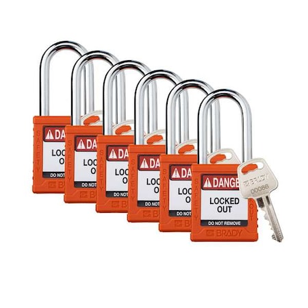 Padlock, Keyed Alike, Nylon, Orange, 1 1/2 in Shackle Height, 1 1/2 in Body Width, 6 No. of Keys MPN:SDPL-ORG-38ST-KA6