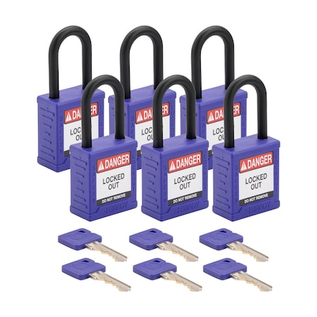 Velocity Lockout Padlocks Nylon 1.5in Clearance KA Plastic Shackle Purple 6PK MPN:SDPL-PRP-38PL-KA6