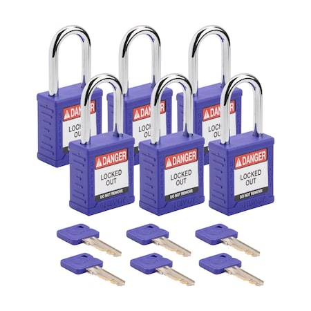 Velocity Lockout Padlocks Nylon 1.5in Shackle Clearance KA Purple 6PK MPN:SDPL-PRP-38ST-KA6