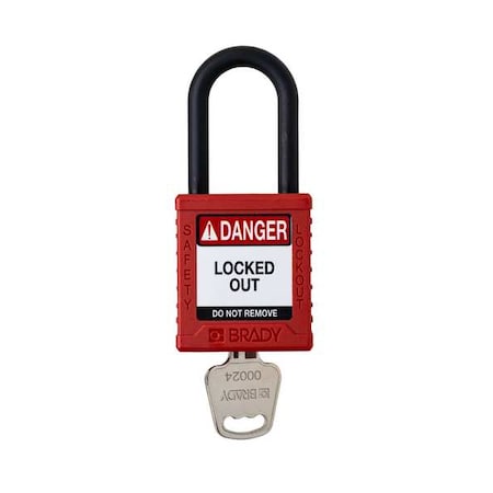 Padlock, Keyed Different, Nylon, Red, 1 1/2 in Shackle Height, 1 1/2 in Body Width, 1 No. of Keys MPN:SDPL-RED-38PL-KD