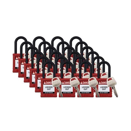 Padlock, Keyed Different, Nylon, Red, 1 1/2 in Shackle Height, 1 1/2 in Body Width, PK24 MPN:SDPL-RED-38PL-KD24