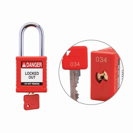 Padlock Plastic RED 1.5in Stl KeyCode34 MPN:SDPL-RED-38ST-034