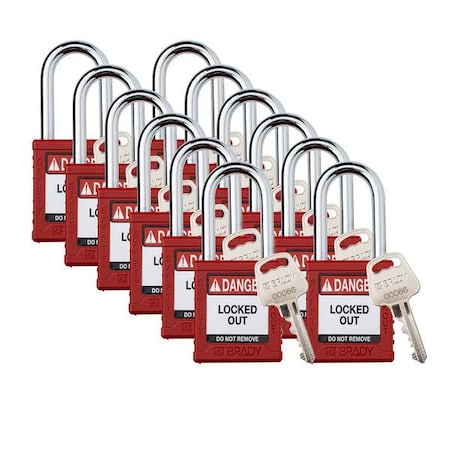 Padlock, Keyed Alike, Nylon, Red, 1 1/2 in Shackle Height, 1 1/2 in Body Width, 12 No. of Keys MPN:SDPL-RED-38ST-KA12