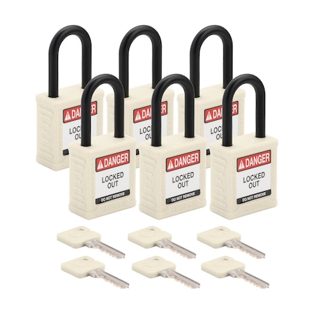 Velocity Lockout Padlocks Nylon 1.5in Clearance KA Plastic Shackle White 6PK MPN:SDPL-WHT-38PL-KA6