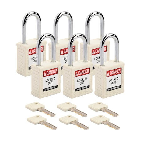 Velocity Lockout Padlocks Nylon 1.5in Shackle Clearance KA White 6PK MPN:SDPL-WHT-38ST-KA6