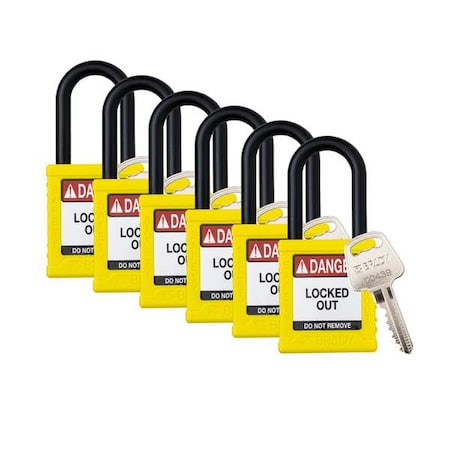 Padlock, Keyed Alike, Nylon, Yellow, 1 1/2 in Shackle Height, 1 1/2 in Body Width, 6 No. of Keys MPN:SDPL-YLW-38PL-KA6